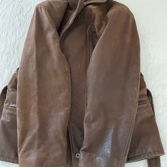 Vintage Brown Belted Leather Jacket | Asymetrial Zipper Closure Medium - Picture 8 of 11